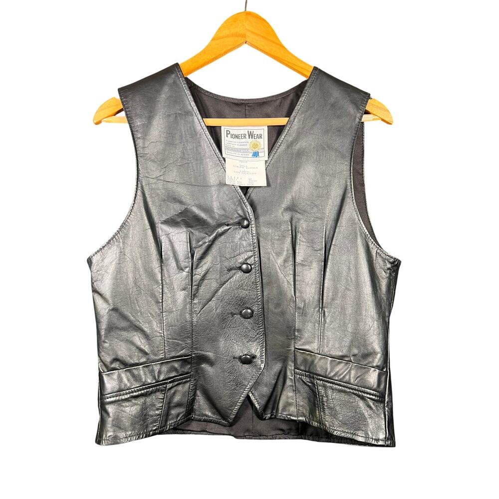 Pioneer Wear Black Leather Vest Made In USA Vintage 70s 80s Women’s size 12